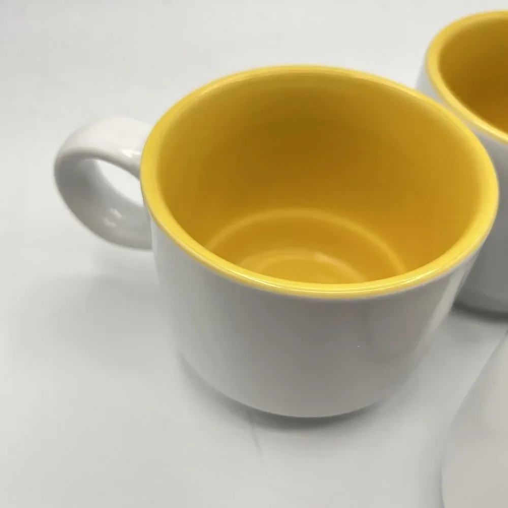 Crate and Barrel Stackable Cups Mugs White with 1 Green and 3 Yellow inside